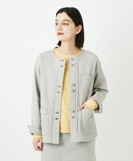 PHTEE01360 GEORGES RECH(小さいサイズ)(メゾン ドゥ サンク)  [セットアップ対応]ノーカラージャジーデニムジャケット ライトグレー