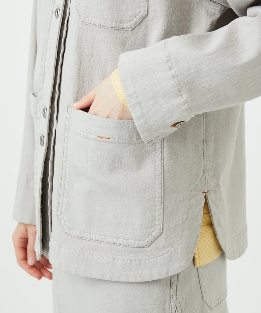 PHTEE01360 GEORGES RECH(小さいサイズ)(メゾン ドゥ サンク)  [セットアップ対応]ノーカラージャジーデニムジャケット ライトグレー