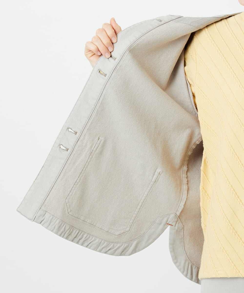 PHTEE01360 GEORGES RECH(小さいサイズ)(メゾン ドゥ サンク)  [セットアップ対応]ノーカラージャジーデニムジャケット ライトグレー