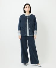 PHTEE01360 GEORGES RECH(小さいサイズ)(メゾン ドゥ サンク)  [セットアップ対応]ノーカラージャジーデニムジャケット ライトグレー