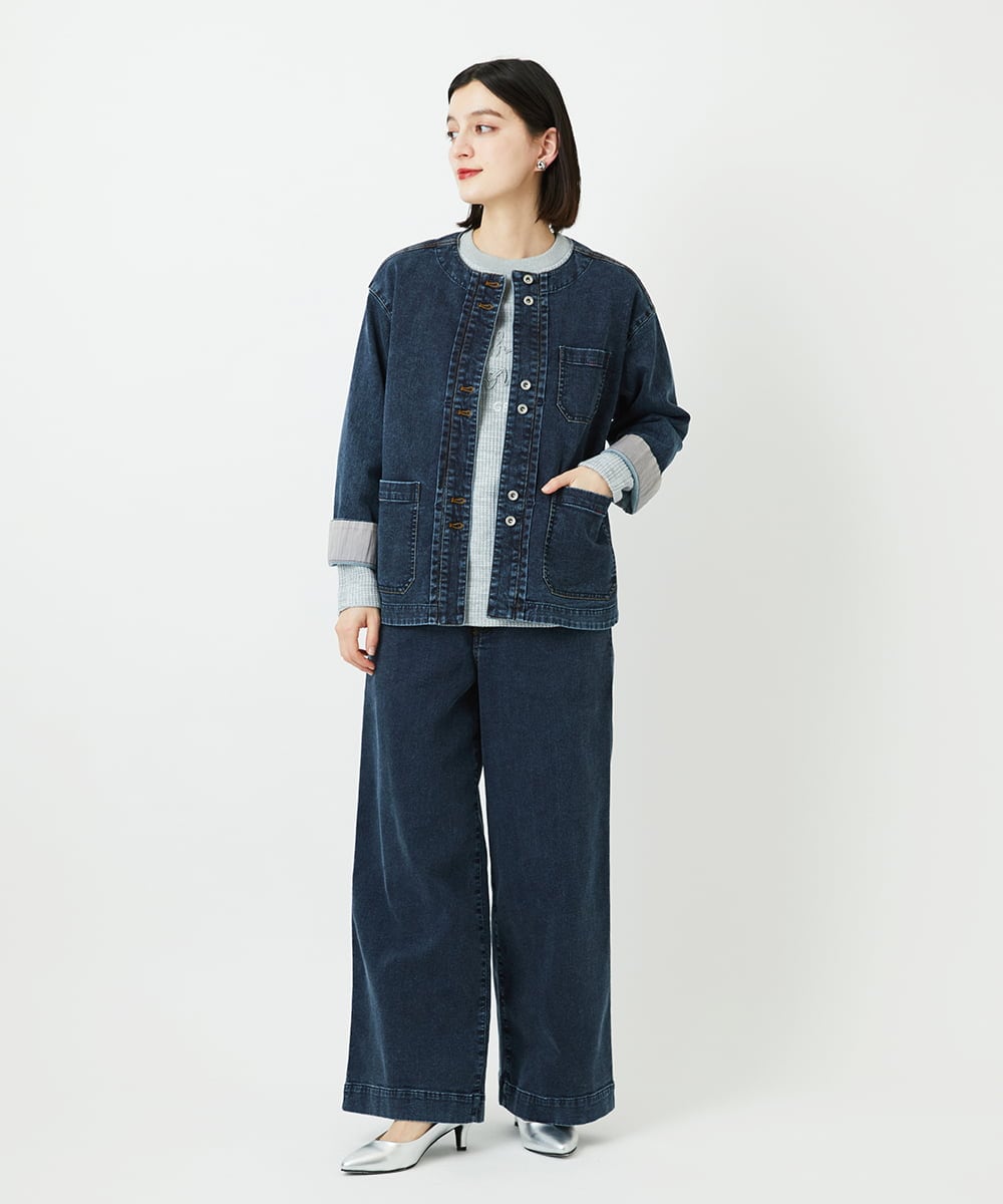 PHTEE01360 GEORGES RECH(小さいサイズ)(メゾン ドゥ サンク)  [セットアップ対応]ノーカラージャジーデニムジャケット ライトグレー