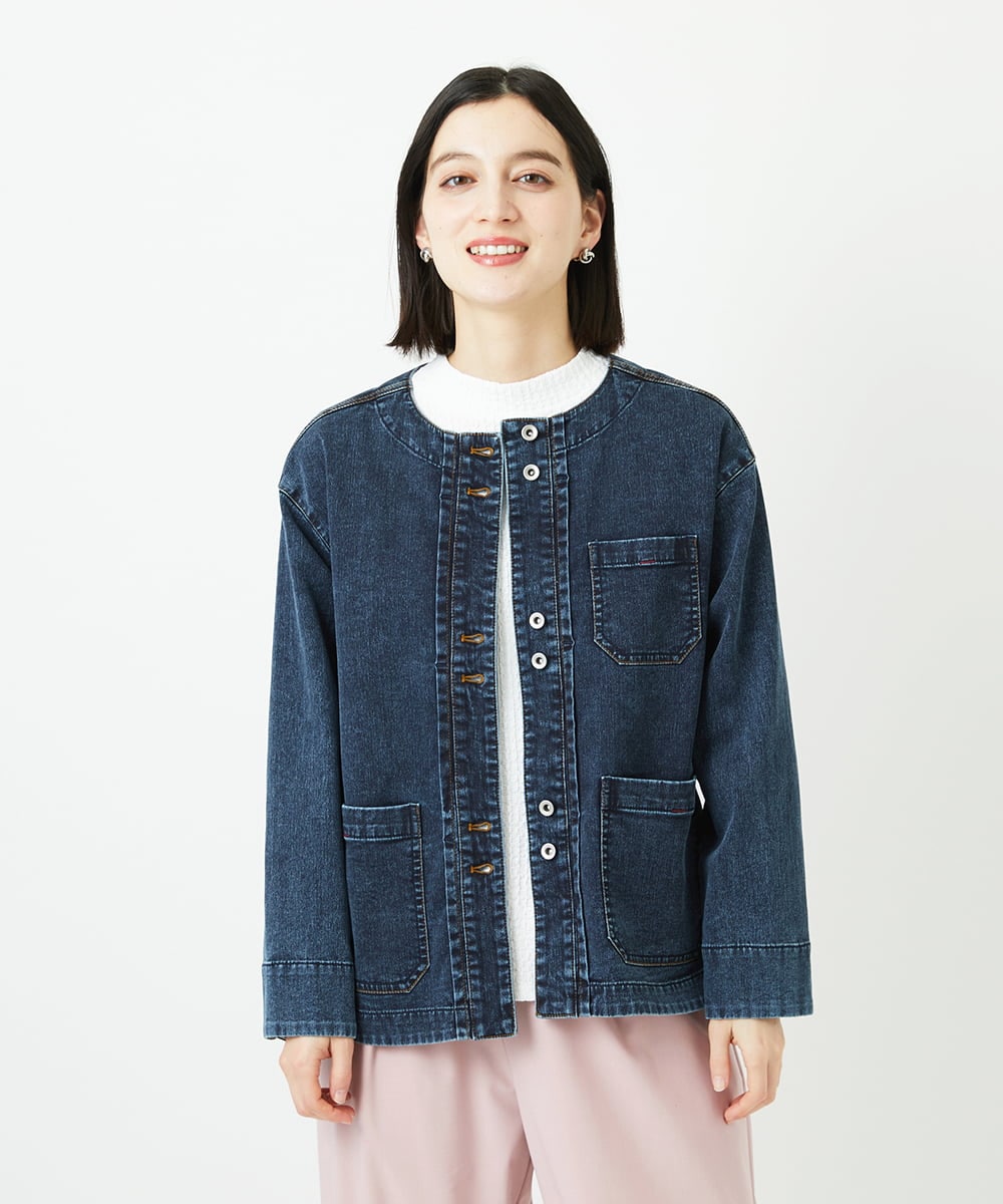 PHTEE01360 GEORGES RECH(小さいサイズ)(メゾン ドゥ サンク)  [セットアップ対応]ノーカラージャジーデニムジャケット ライトグレー