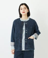 PHTEE01360 GEORGES RECH(小さいサイズ)(メゾン ドゥ サンク)  [セットアップ対応]ノーカラージャジーデニムジャケット ライトグレー