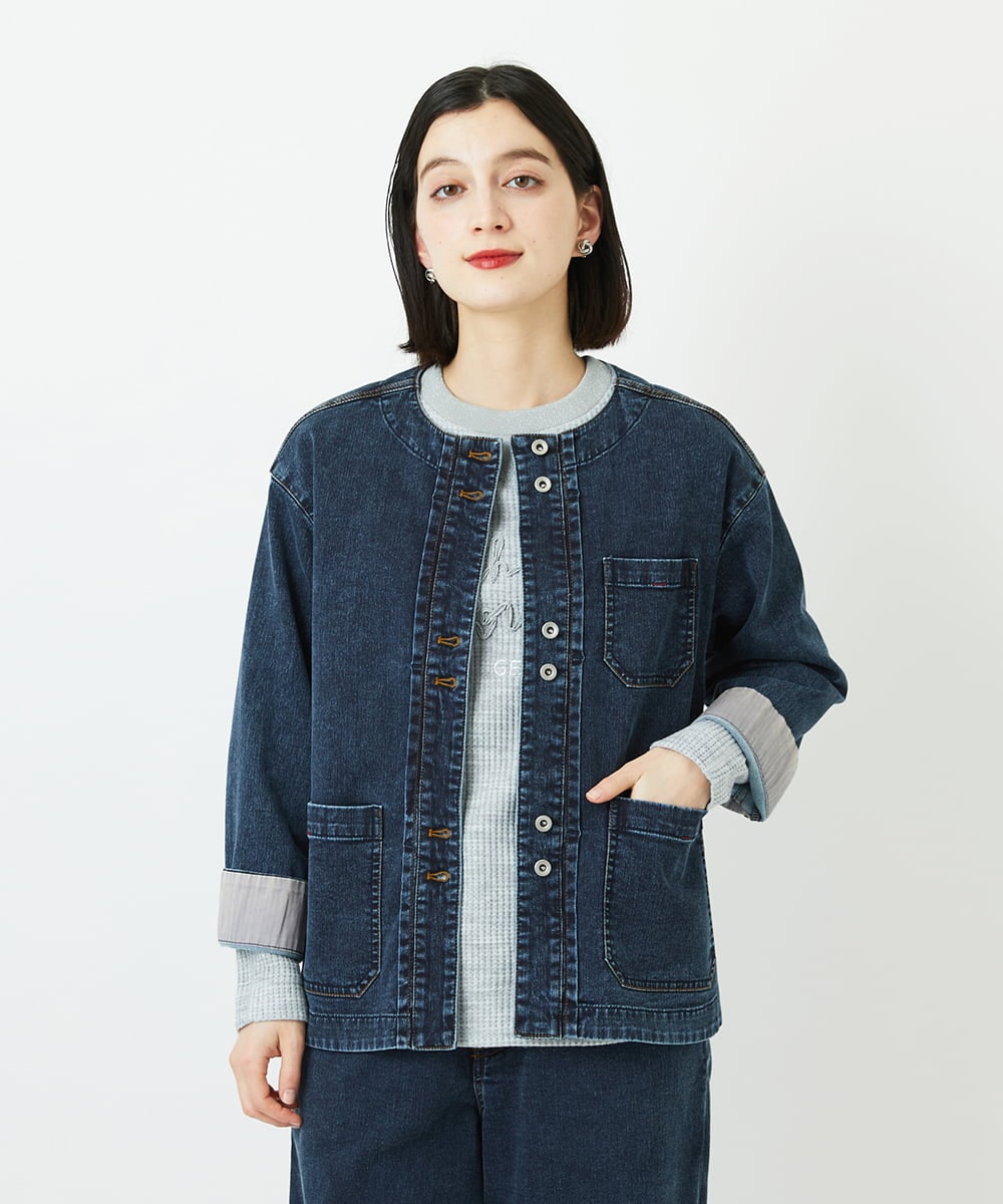 PHTEE01360 GEORGES RECH(小さいサイズ)(メゾン ドゥ サンク)  [セットアップ対応]ノーカラージャジーデニムジャケット ライトグレー