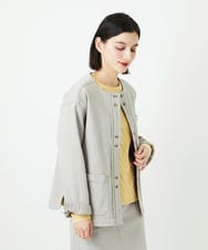 PHTEE01360 GEORGES RECH(小さいサイズ)(メゾン ドゥ サンク)  [セットアップ対応]ノーカラージャジーデニムジャケット ライトグレー