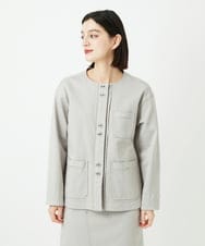 PHTEE01360 GEORGES RECH(小さいサイズ)(メゾン ドゥ サンク)  [セットアップ対応]ノーカラージャジーデニムジャケット ライトグレー