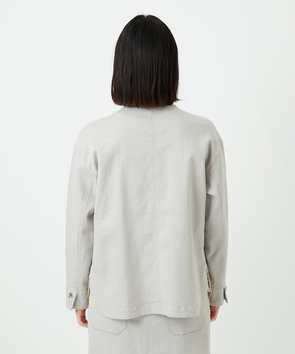 PHTEE01360 GEORGES RECH(小さいサイズ)(メゾン ドゥ サンク)  [セットアップ対応]ノーカラージャジーデニムジャケット ライトグレー