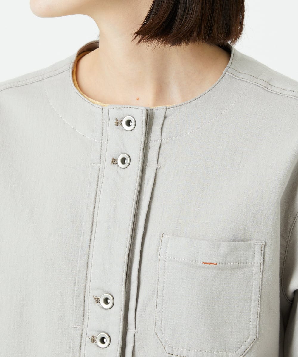 PHTEE01360 GEORGES RECH(小さいサイズ)(メゾン ドゥ サンク)  [セットアップ対応]ノーカラージャジーデニムジャケット ライトグレー