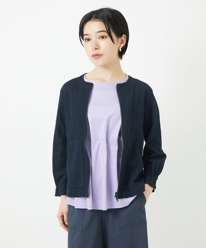 Maison de CINQ(メゾン ドゥ サンク) ジャージーノーカラーショートブルゾン ネイビー/紺 36