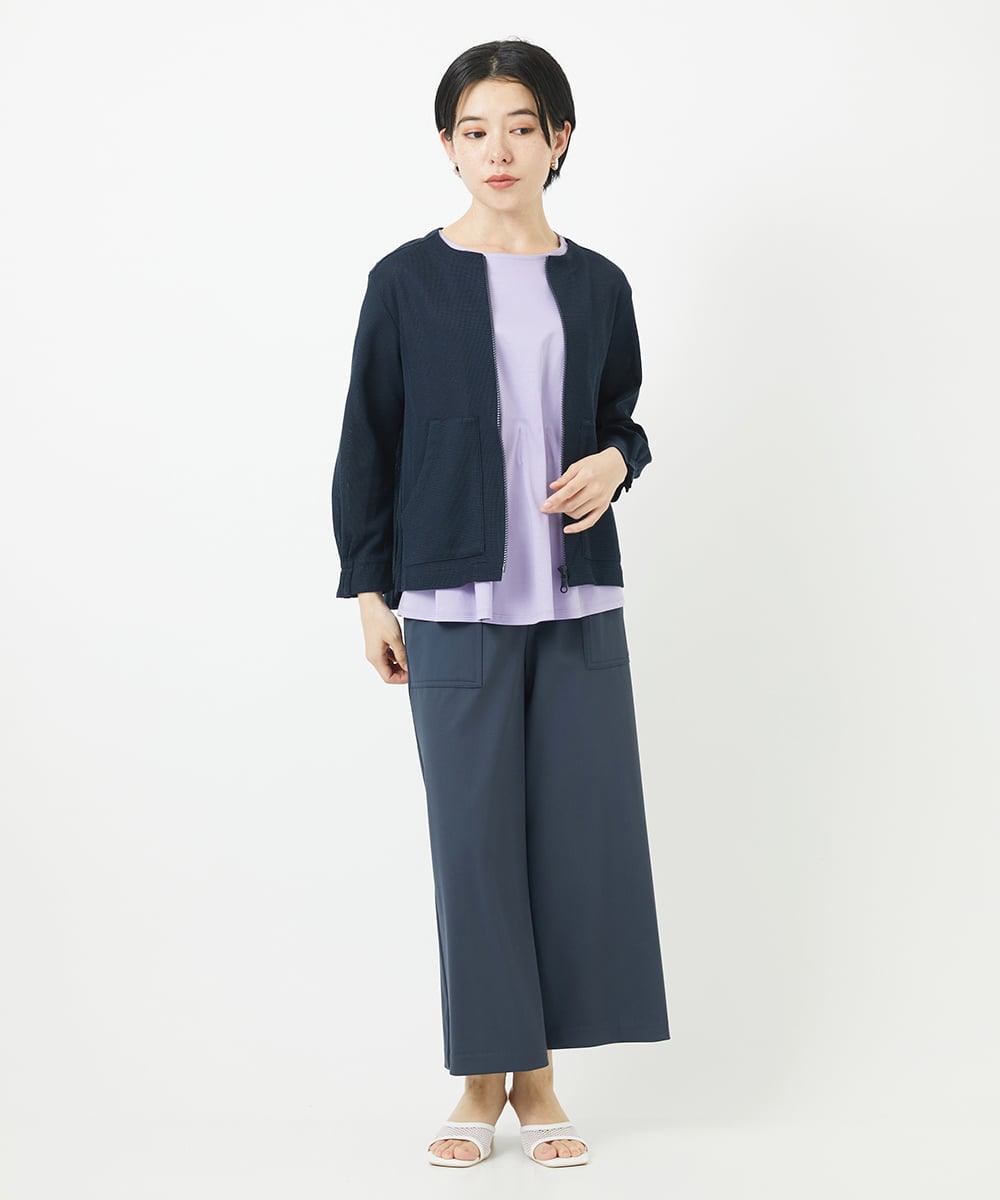PHTGA32330 GEORGES RECH(小さいサイズ)(メゾン ドゥ サンク) ジャージーノーカラーショートブルゾン ホワイト