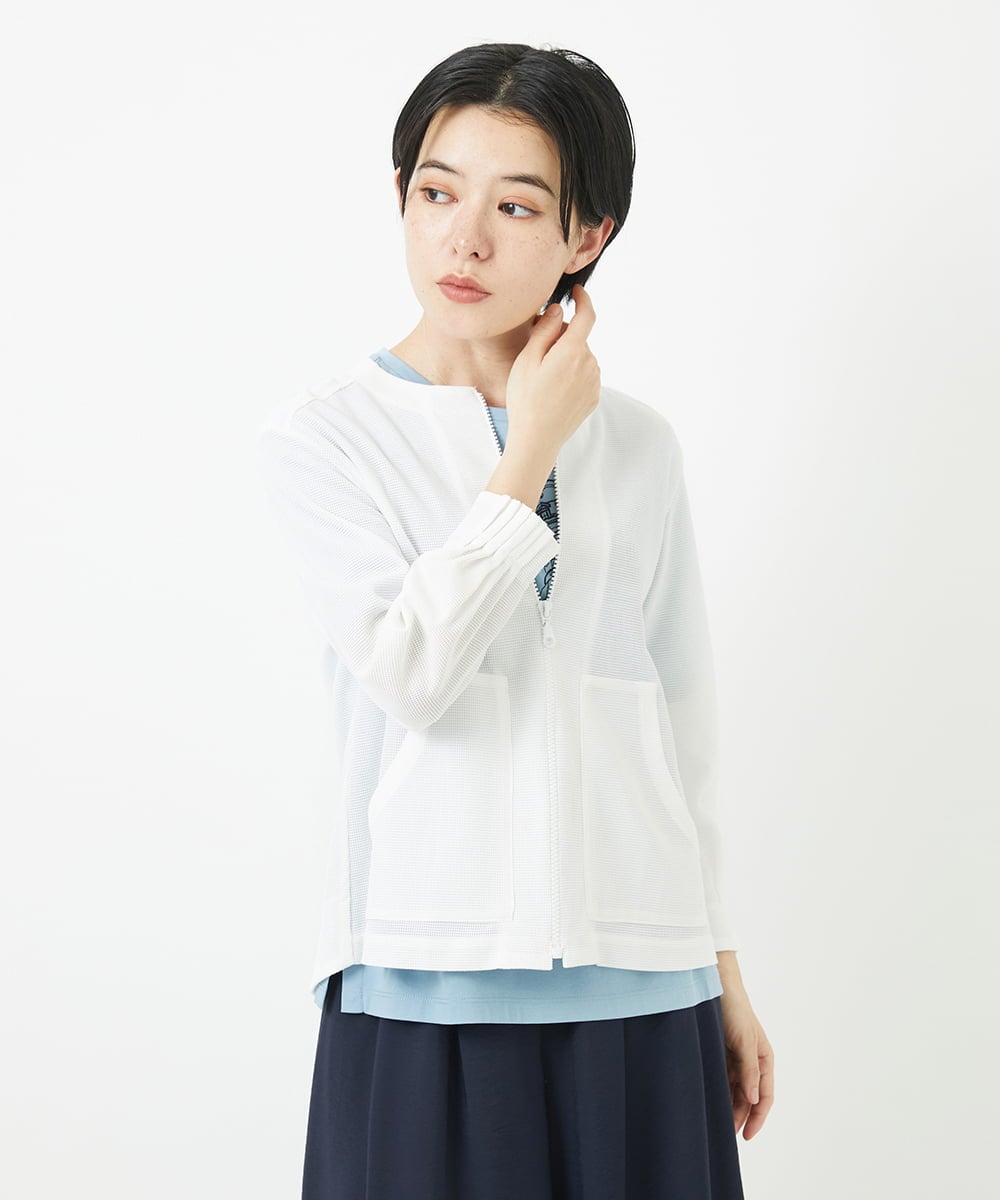 PHTGA32330 GEORGES RECH(小さいサイズ)(メゾン ドゥ サンク) ジャージーノーカラーショートブルゾン ホワイト