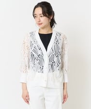 PHTGA46270 GEORGES RECH(小さいサイズ)(メゾン ドゥ サンク) ナイロンチュールテープ刺繍カーディガン ホワイト