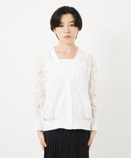 PHTGA46270 GEORGES RECH(小さいサイズ)(メゾン ドゥ サンク) ナイロンチュールテープ刺繍カーディガン ホワイト
