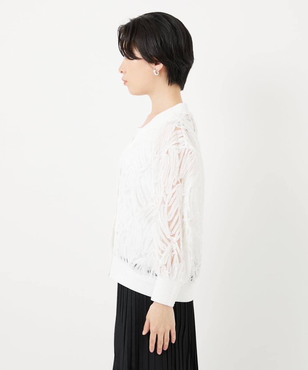 PHTGA46270 GEORGES RECH(小さいサイズ)(メゾン ドゥ サンク) ナイロンチュールテープ刺繍カーディガン ホワイト