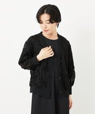 PHTGA46270 GEORGES RECH(小さいサイズ)(メゾン ドゥ サンク) ナイロンチュールテープ刺繍カーディガン ブラック