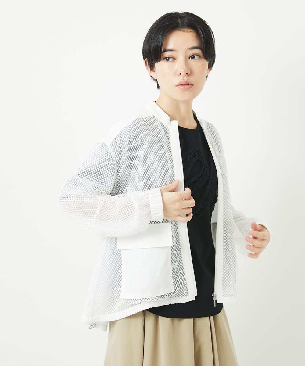 PHTGB44360 GEORGES RECH(小さいサイズ)(メゾン ドゥ サンク) ダイヤチュールネットシアーブルゾン ホワイト