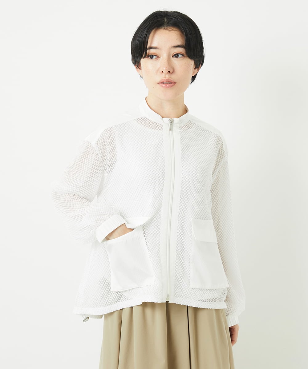 PHTGB44360 GEORGES RECH(小さいサイズ)(メゾン ドゥ サンク) ダイヤチュールネットシアーブルゾン ホワイト