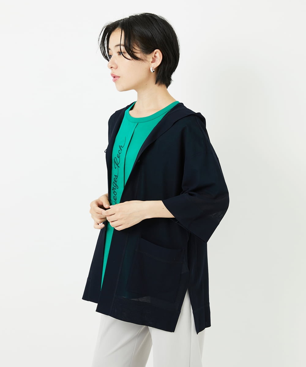 PHTHA62330 GEORGES RECH(小さいサイズ)(メゾン ドゥ サンク) シアーフードカーディガン ホワイト
