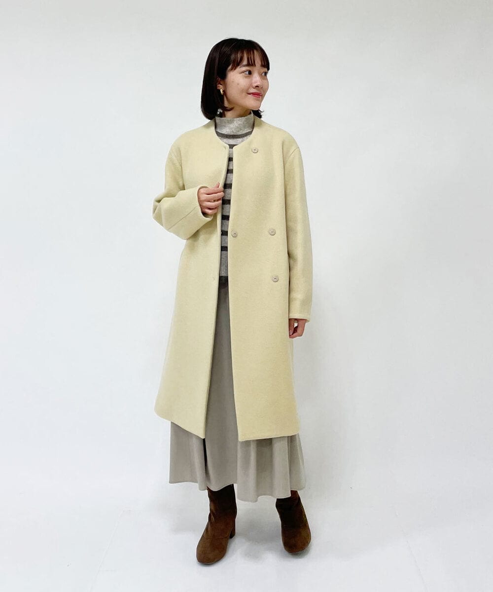 PHUAT40630 GEORGES RECH(小さいサイズ)(メゾン ドゥ サンク) ウールロングコート ライトイエロー