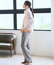 PJBAD32520 CHRISTIAN AUJARD Lサイズ(クリスチャン・オジャール Lサイズ) 【大きいサイズ】アートプリント長袖ブラウス ベージュ×オレンジ