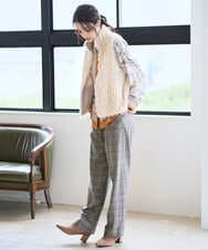 PJBAD32520 CHRISTIAN AUJARD Lサイズ(クリスチャン・オジャール Lサイズ) 【大きいサイズ】アートプリント長袖ブラウス ベージュ×オレンジ