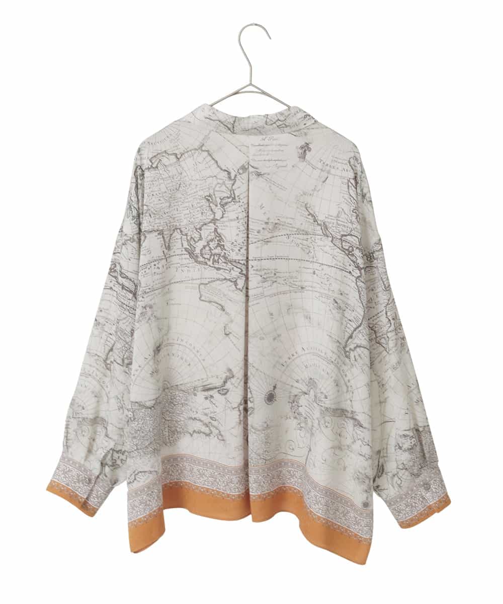 PJBAD32520 CHRISTIAN AUJARD Lサイズ(クリスチャン・オジャール Lサイズ) 【大きいサイズ】アートプリント長袖ブラウス ベージュ×オレンジ