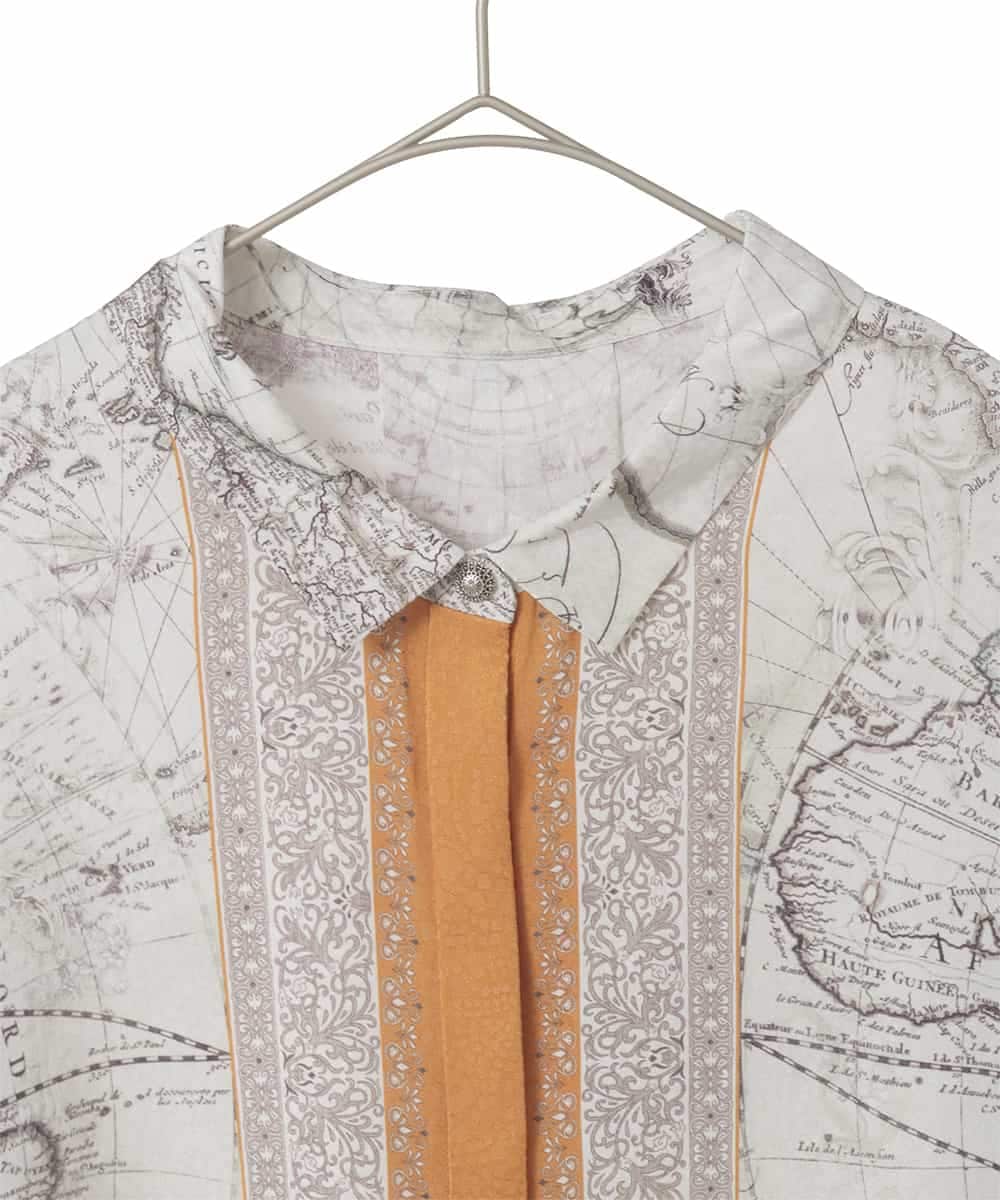 PJBAD32520 CHRISTIAN AUJARD Lサイズ(クリスチャン・オジャール Lサイズ) 【大きいサイズ】アートプリント長袖ブラウス ベージュ×オレンジ