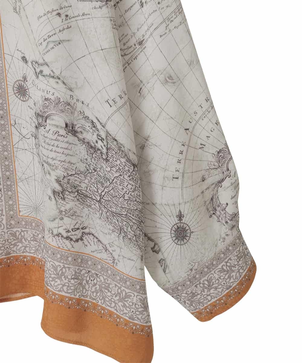 PJBAD32520 CHRISTIAN AUJARD Lサイズ(クリスチャン・オジャール Lサイズ) 【大きいサイズ】アートプリント長袖ブラウス ベージュ×オレンジ