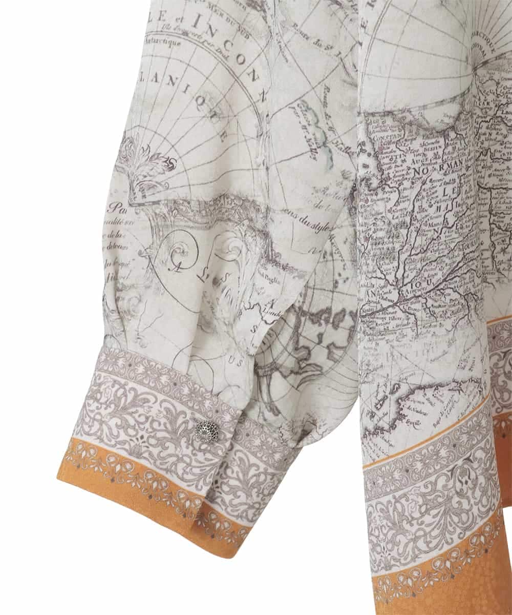 PJBAD32520 CHRISTIAN AUJARD Lサイズ(クリスチャン・オジャール Lサイズ) 【大きいサイズ】アートプリント長袖ブラウス ベージュ×オレンジ