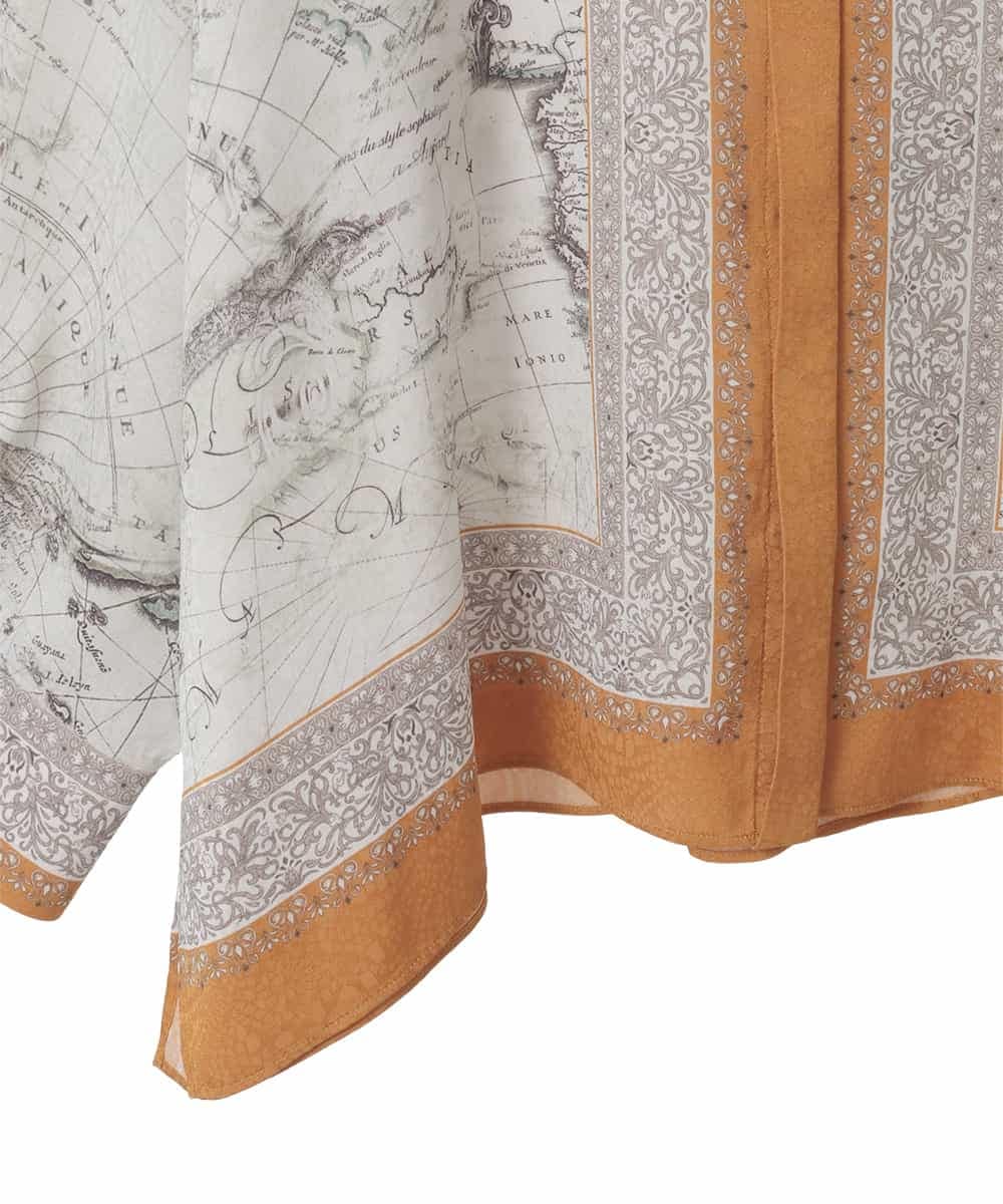 PJBAD32520 CHRISTIAN AUJARD Lサイズ(クリスチャン・オジャール Lサイズ) 【大きいサイズ】アートプリント長袖ブラウス ベージュ×オレンジ