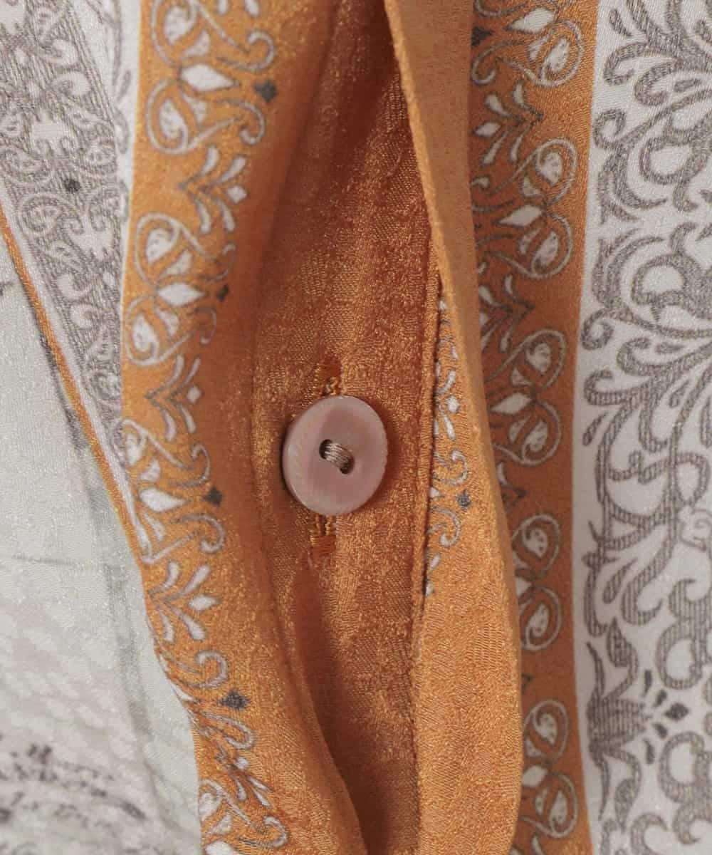 PJBAD32520 CHRISTIAN AUJARD Lサイズ(クリスチャン・オジャール Lサイズ) 【大きいサイズ】アートプリント長袖ブラウス ベージュ×オレンジ