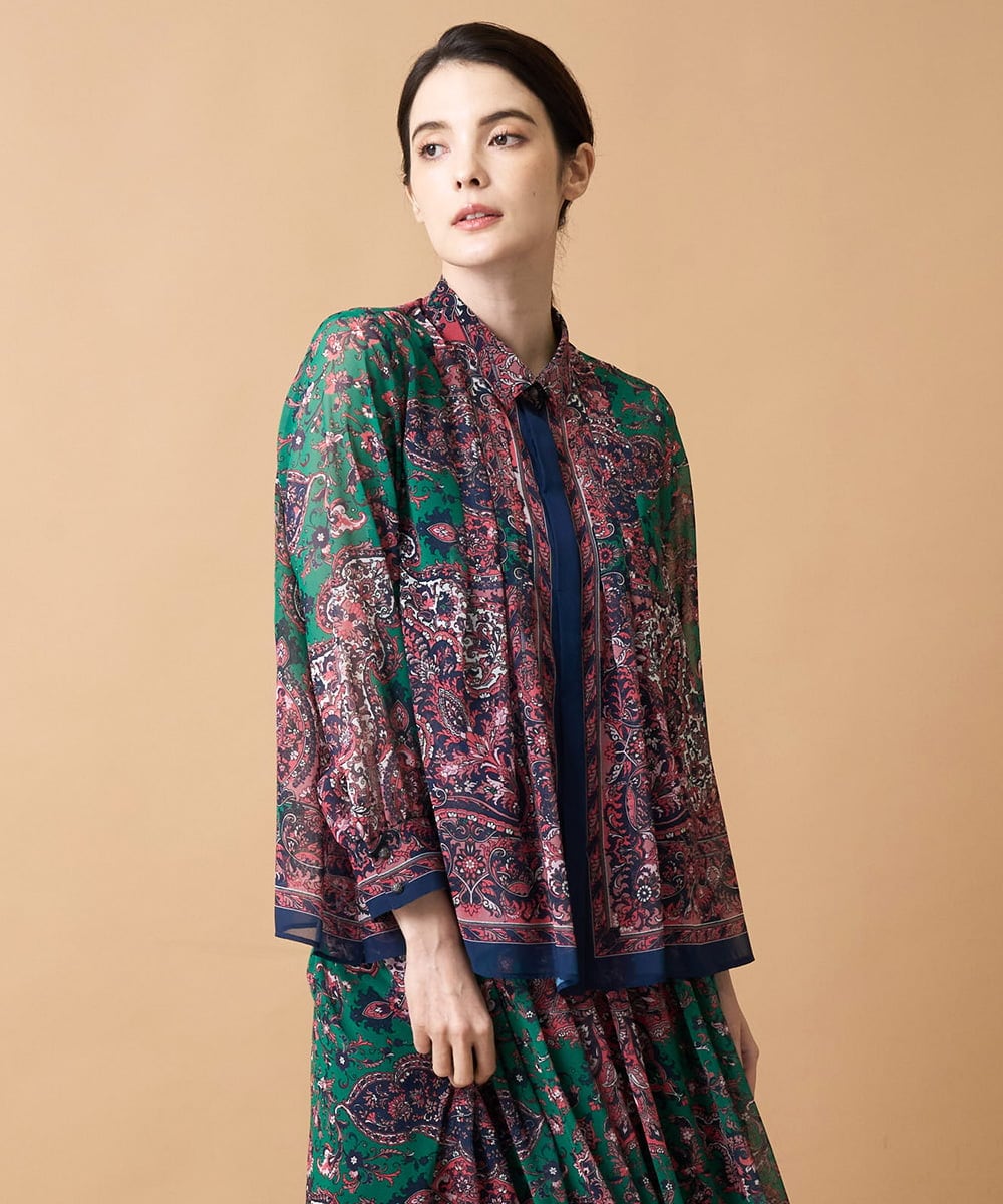 PJBAE02720 CHRISTIAN AUJARD Lサイズ(クリスチャン・オジャール Lサイズ) 【大きいサイズ】RATTIペイズリープリントブラウス ピンク×ネイビー系