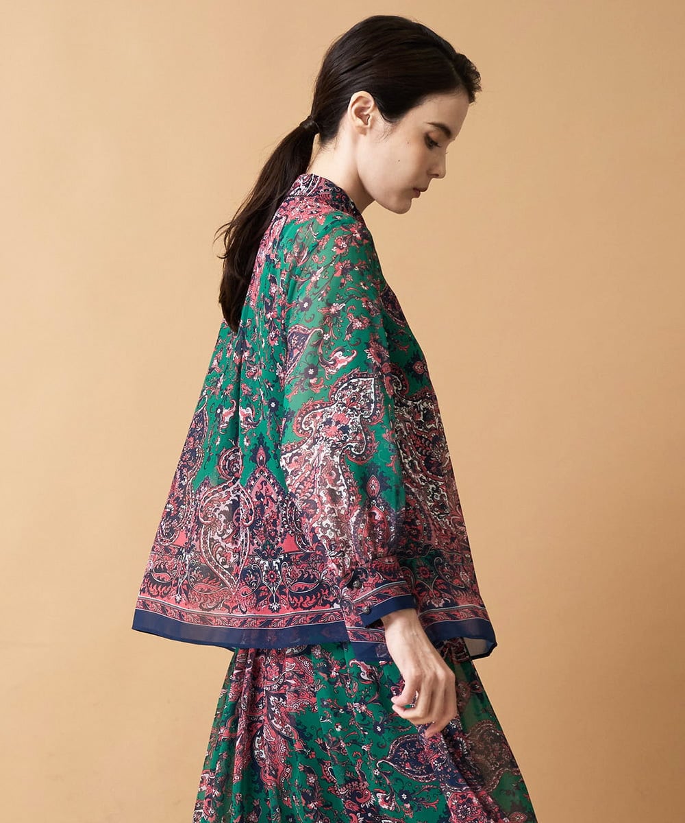 PJBAE02720 CHRISTIAN AUJARD Lサイズ(クリスチャン・オジャール Lサイズ) 【大きいサイズ】RATTIペイズリープリントブラウス ピンク×ネイビー系