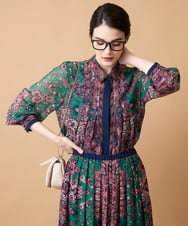 PJBAE02720 CHRISTIAN AUJARD Lサイズ(クリスチャン・オジャール Lサイズ) 【大きいサイズ】RATTIペイズリープリントブラウス ピンク×ネイビー系