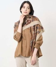 PJBAE03400 CHRISTIAN AUJARD Lサイズ(クリスチャン・オジャール Lサイズ) 【大きいサイズ】長袖タフタブラウス ブラウン