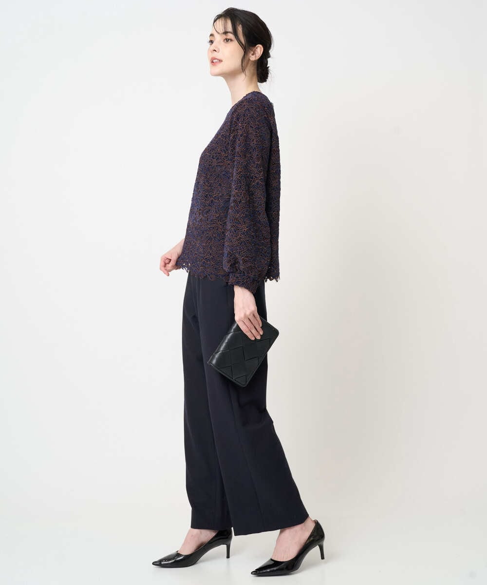 PJBCD03420 CHRISTIAN AUJARD Lサイズ(クリスチャン・オジャール Lサイズ) 【大きいサイズ】フラワーモールレースブラウス ネイビー系