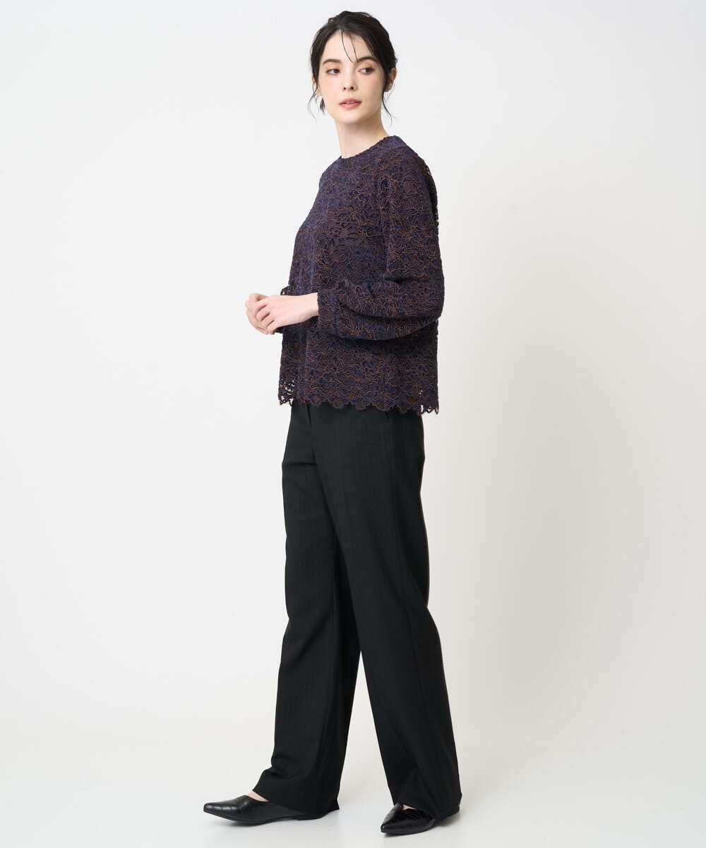 PJBCD03420 CHRISTIAN AUJARD Lサイズ(クリスチャン・オジャール Lサイズ) 【大きいサイズ】フラワーモールレースブラウス ネイビー系