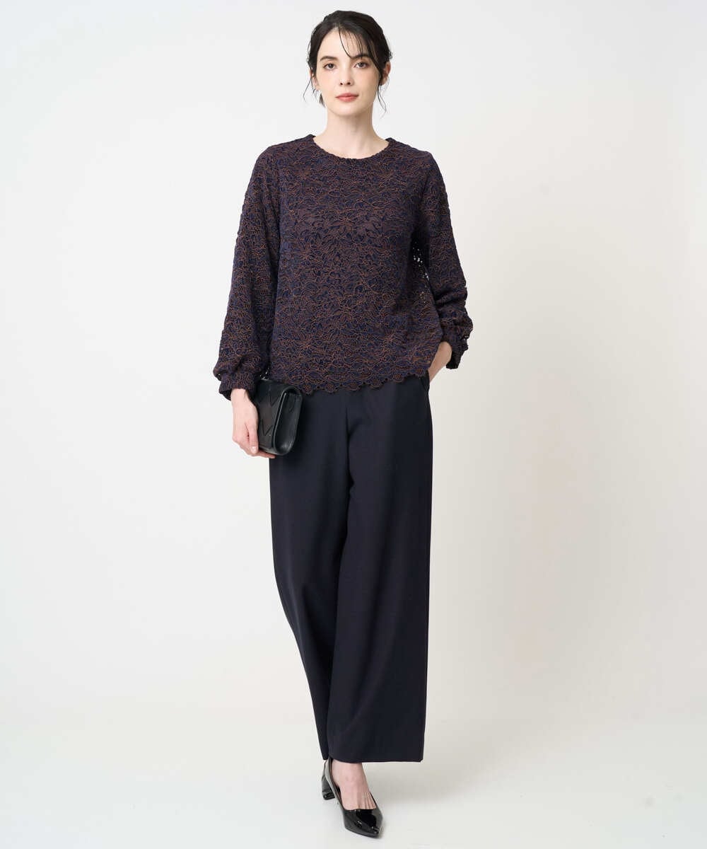 PJBCD03420 CHRISTIAN AUJARD Lサイズ(クリスチャン・オジャール Lサイズ) 【大きいサイズ】フラワーモールレースブラウス ネイビー系