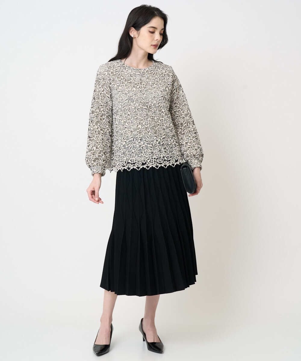 PJBCD03420 CHRISTIAN AUJARD Lサイズ(クリスチャン・オジャール Lサイズ) 【大きいサイズ】フラワーモールレースブラウス アイボリー系