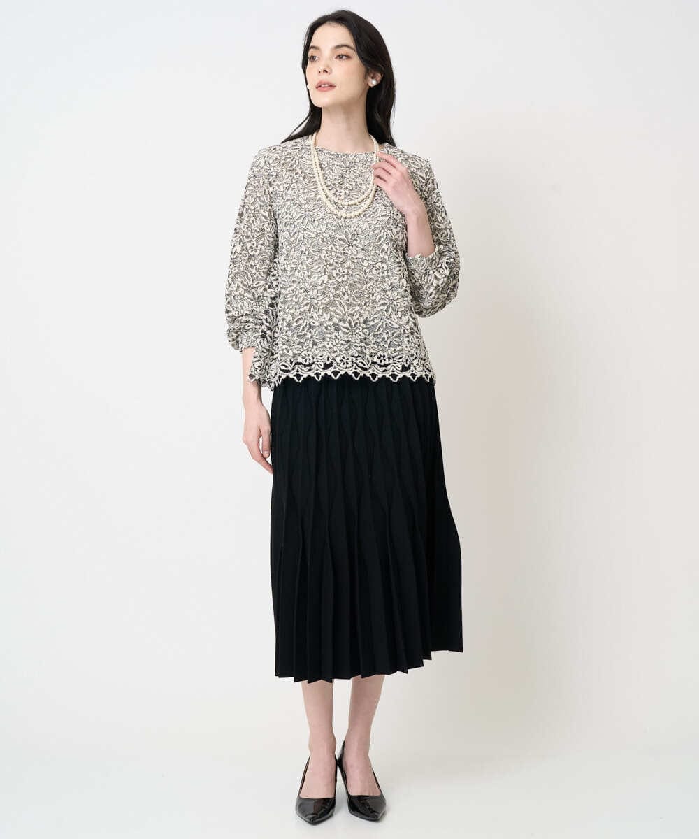 PJBCD03420 CHRISTIAN AUJARD Lサイズ(クリスチャン・オジャール Lサイズ) 【大きいサイズ】フラワーモールレースブラウス アイボリー系