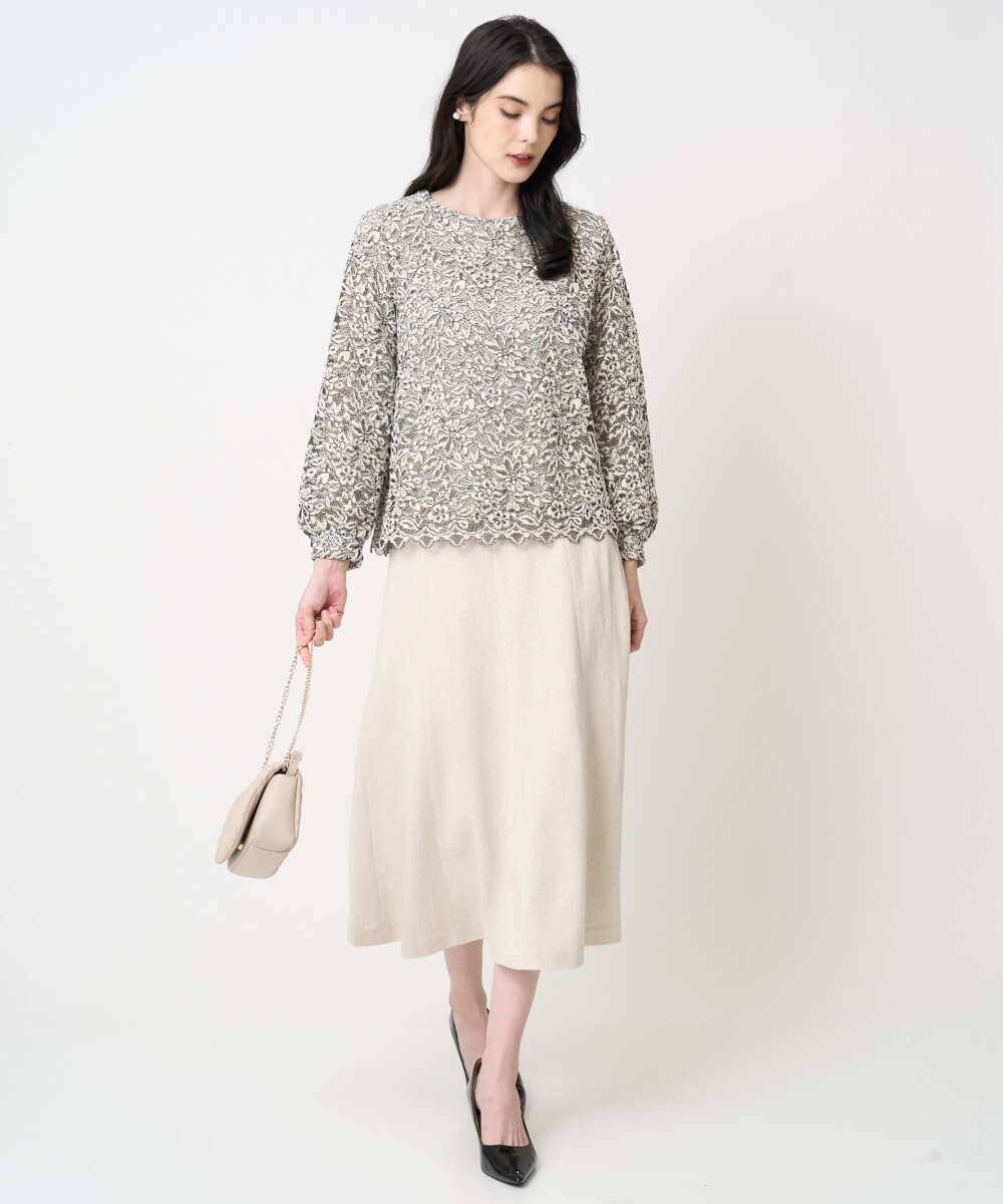 PJBCD03420 CHRISTIAN AUJARD Lサイズ(クリスチャン・オジャール Lサイズ) 【大きいサイズ】フラワーモールレースブラウス アイボリー系