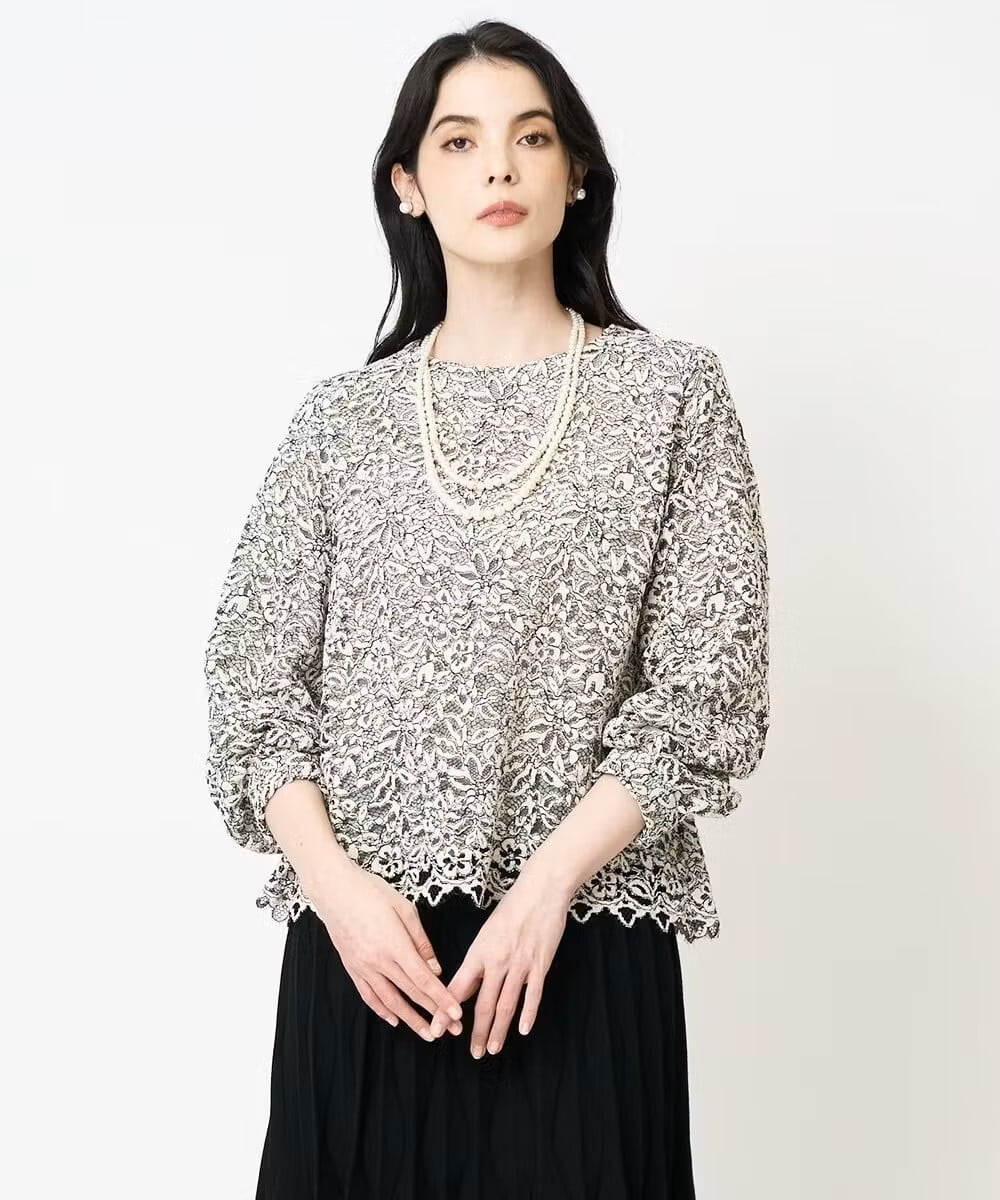 PJBCD03420 CHRISTIAN AUJARD Lサイズ(クリスチャン・オジャール Lサイズ) 【大きいサイズ】フラワーモールレースブラウス アイボリー系