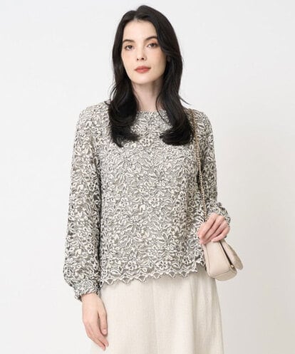 PJBCD03420 CHRISTIAN AUJARD Lサイズ 【大きいサイズ】フラワーモールレースブラウス