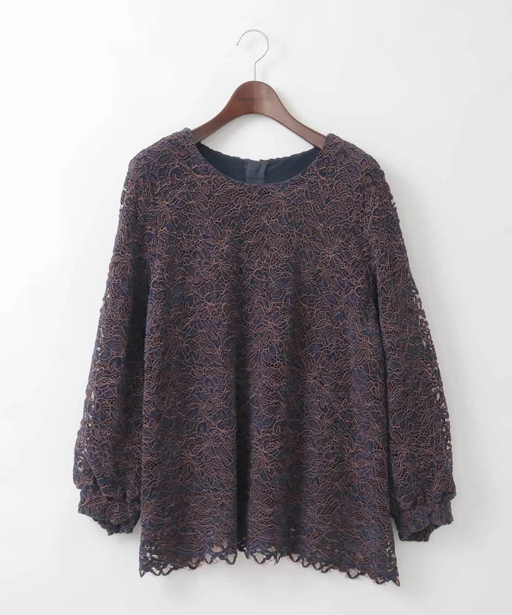 PJBCD03420 CHRISTIAN AUJARD Lサイズ(クリスチャン・オジャール Lサイズ) 【大きいサイズ】フラワーモールレースブラウス ネイビー系