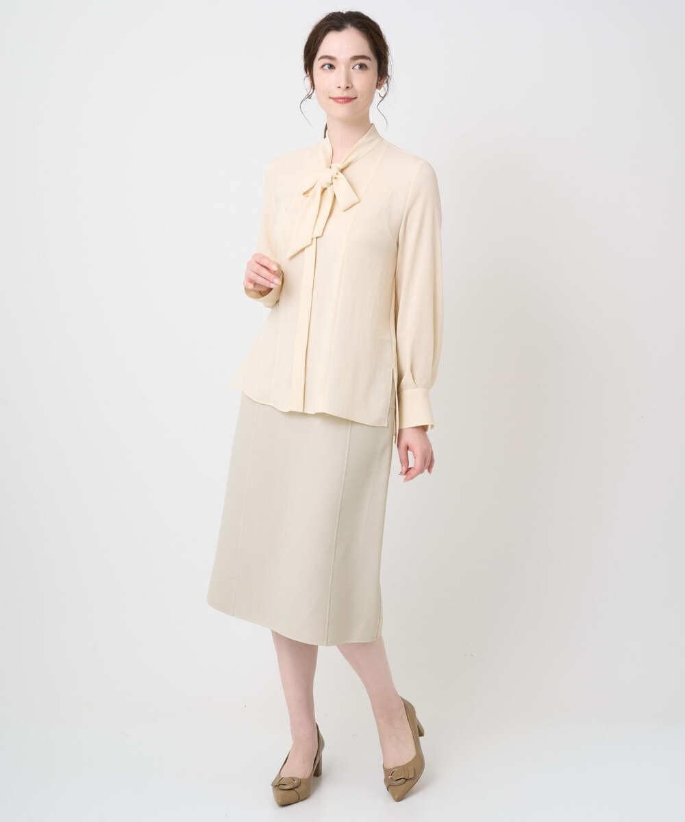 PJBEA23390 CHRISTIAN AUJARD Lサイズ(クリスチャン・オジャール Lサイズ) 【大きいサイズ】長袖ボウタイブラウス アイボリー