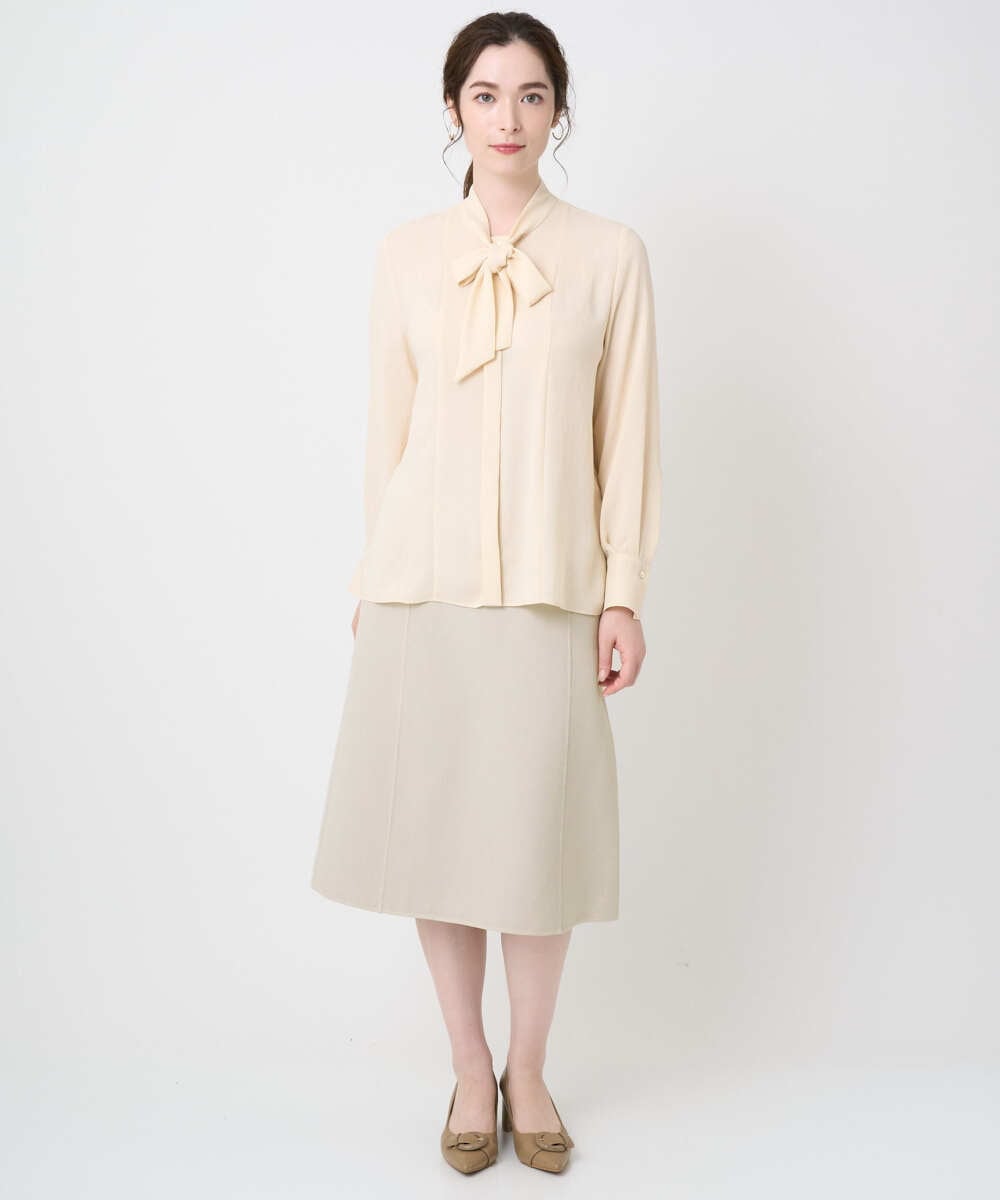 PJBEA23390 CHRISTIAN AUJARD Lサイズ(クリスチャン・オジャール Lサイズ) 【大きいサイズ】長袖ボウタイブラウス アイボリー