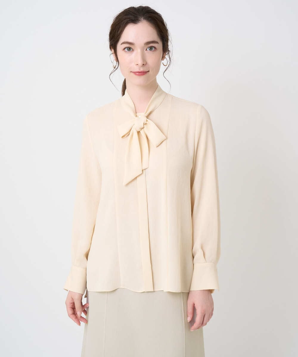 PJBEA23390 CHRISTIAN AUJARD Lサイズ(クリスチャン・オジャール Lサイズ) 【大きいサイズ】長袖ボウタイブラウス アイボリー