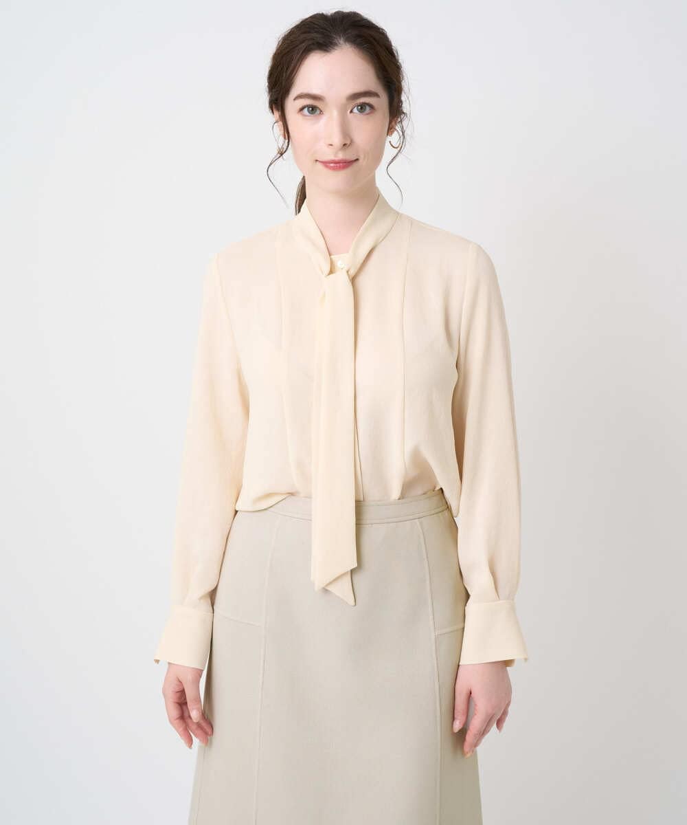 PJBEA23390 CHRISTIAN AUJARD Lサイズ(クリスチャン・オジャール Lサイズ) 【大きいサイズ】長袖ボウタイブラウス アイボリー