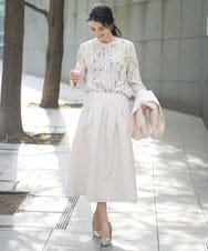 PJBEE19520 CHRISTIAN AUJARD Lサイズ(クリスチャン・オジャール Lサイズ) 【大きいサイズ】ボタニカルフラワーブラウス ホワイト×ピンク系