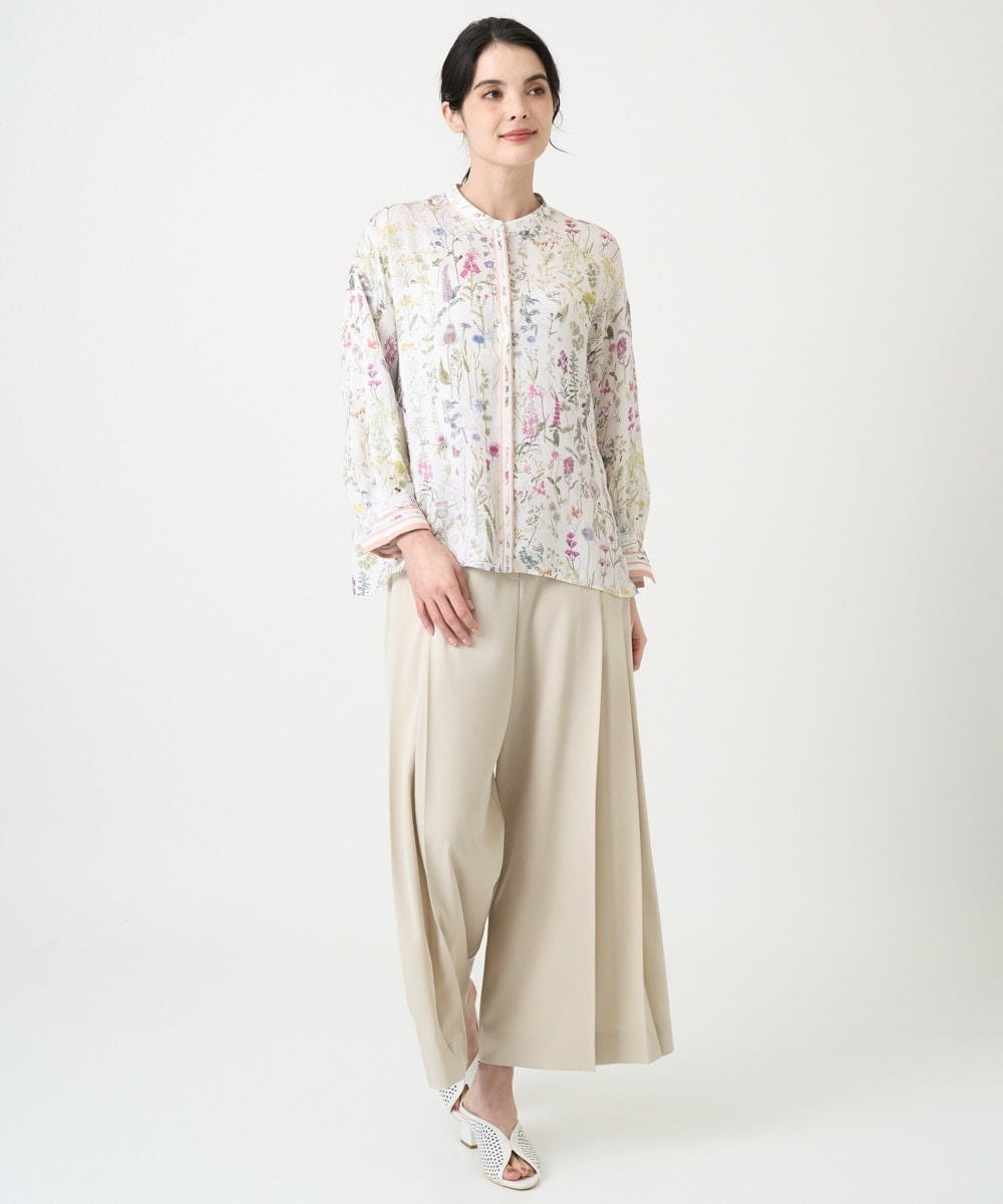 PJBEE19520 CHRISTIAN AUJARD Lサイズ(クリスチャン・オジャール Lサイズ) 【大きいサイズ】ボタニカルフラワーブラウス ホワイト×ピンク系